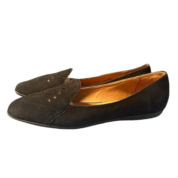 Gentle souls Black Suede Leather Slip-on Moccasin Flats Rubber Sole - Picture 3 of 10